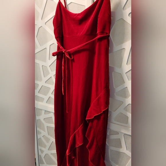 Red Velvet Ruffled Dress - Picture 4 of 4